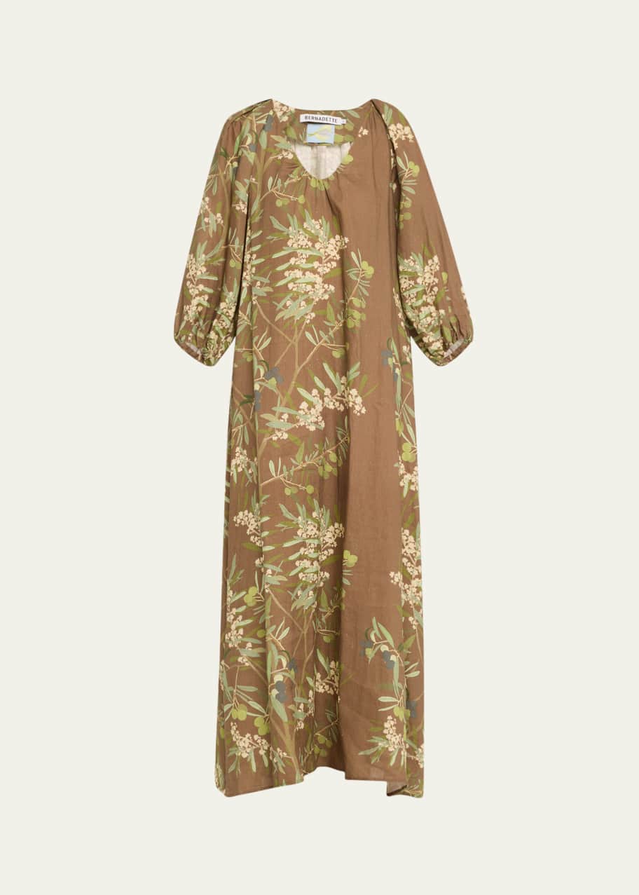 BERNADETTE Puff-Sleeve Printed Linen Maxi Dress - Bergdorf Goodman