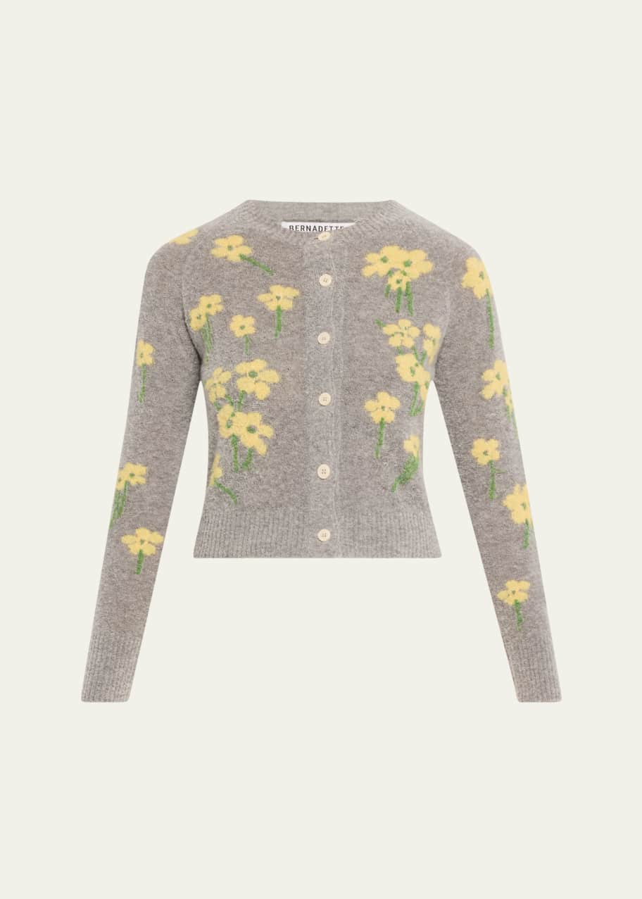 Image 1 of 1: Nona Shrunken Floral Wool Cardigan