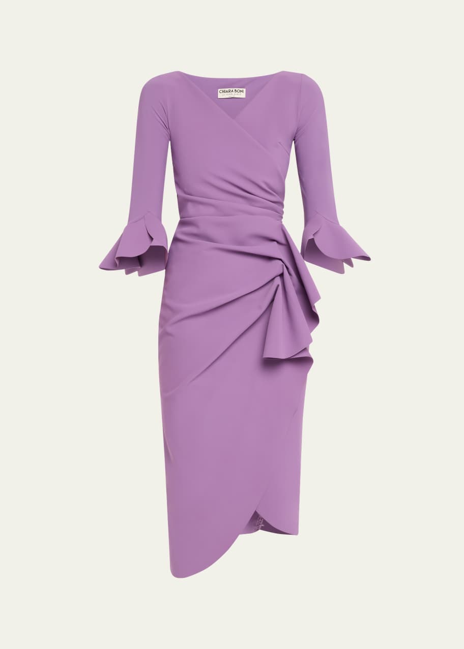 Image 1 of 1: Triwan Ruched Side-Drape Jersey Midi Dress
