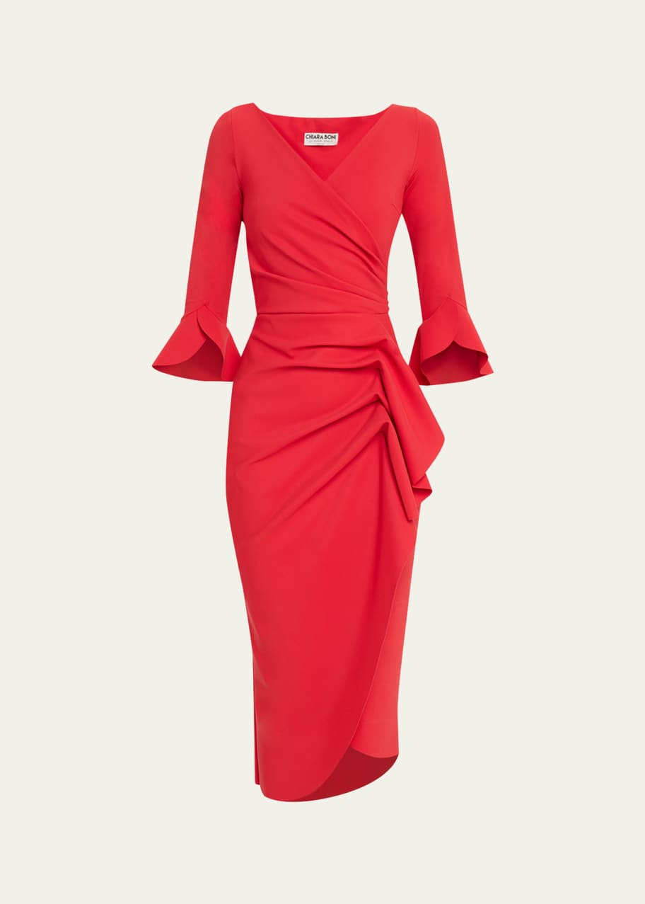 Image 1 of 1: Triwan Ruched Side-Drape Jersey Midi Dress