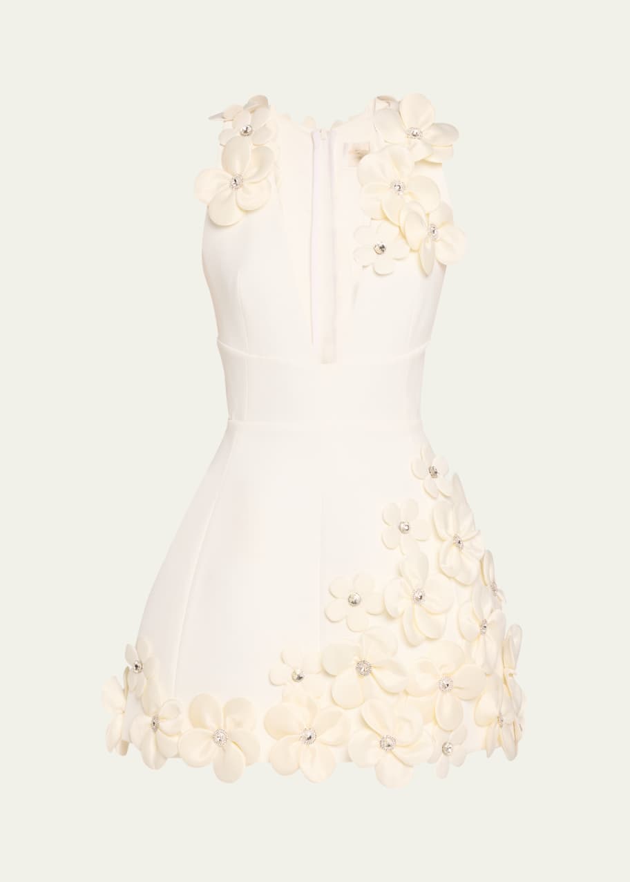 Image 1 of 1: Estelle Deep V-Neck Floral Applique Mini Dress