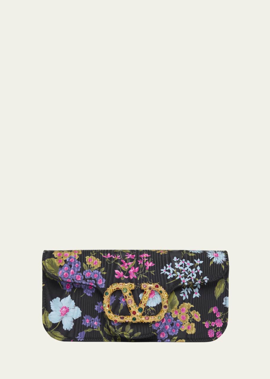 Valentino Garavani Loco VLOGO Moire Floral Satin Clutch Bag