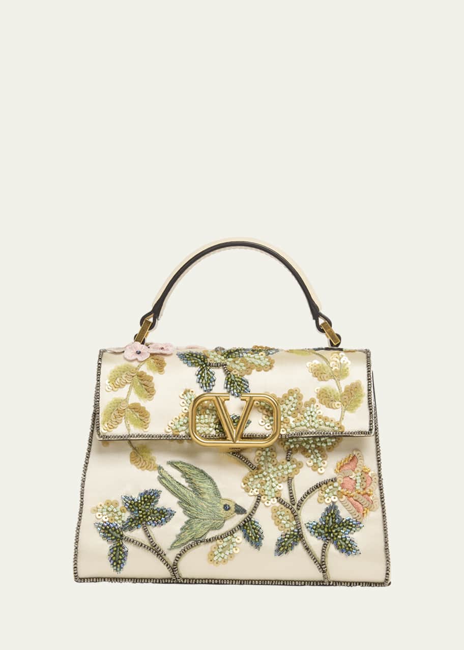 Image 1 of 1: VSLING Mini Flower Bird Beaded Satin Top-Handle Bag