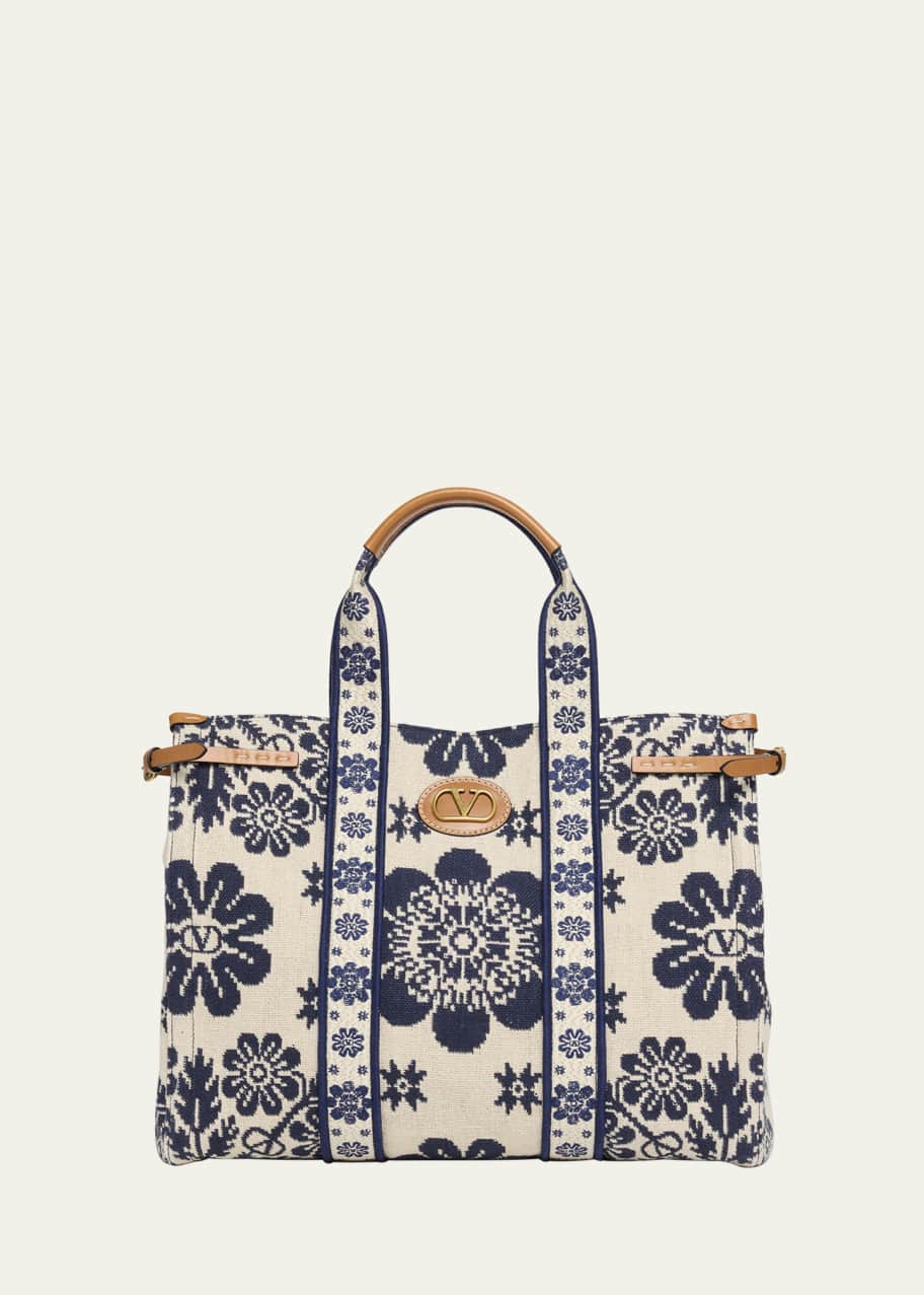 Valentino Garavani Antibes Jacquard Flower Canvas Tote Bag