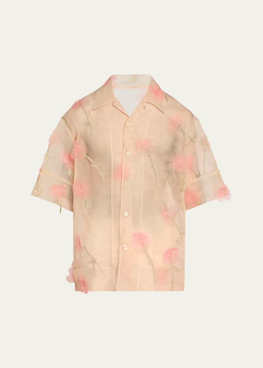 Simone Rocha Men's Sheer Floral Boxy Shirt - Bergdorf Goodman
