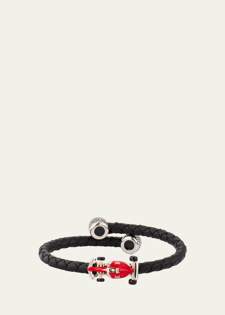 Image 1 of 1: Men's Braided Leather Bracelet with Enamel Race Car