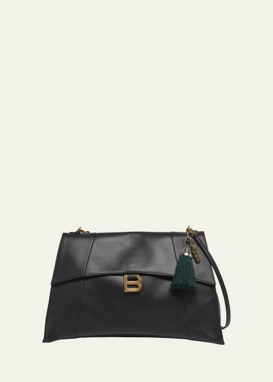 Image 1 of 1: Hourglass Medium Leather Shoulder Bag with Tassel Charms