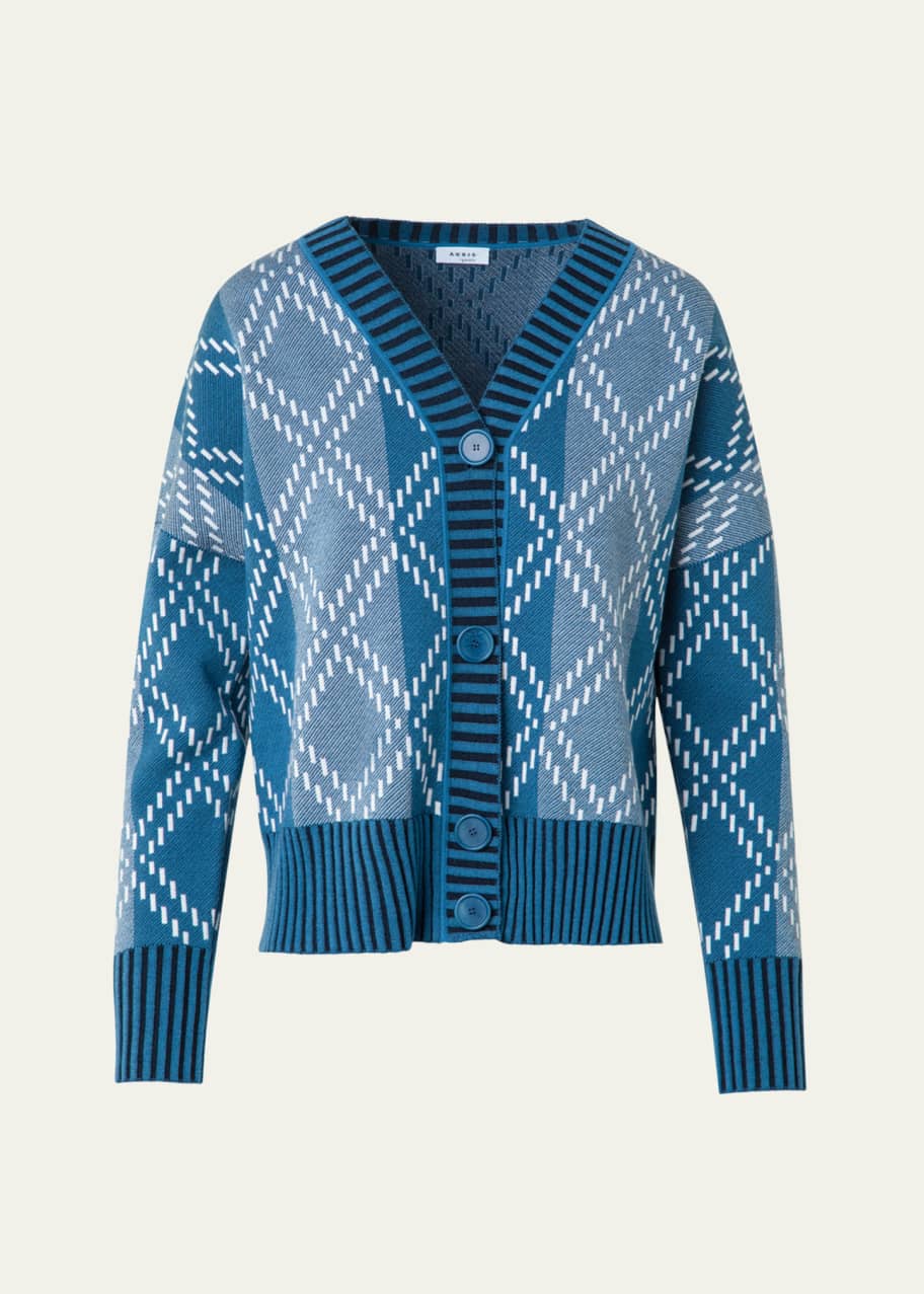 Akris punto Striped Diamond Jacquard Knit Cardigan