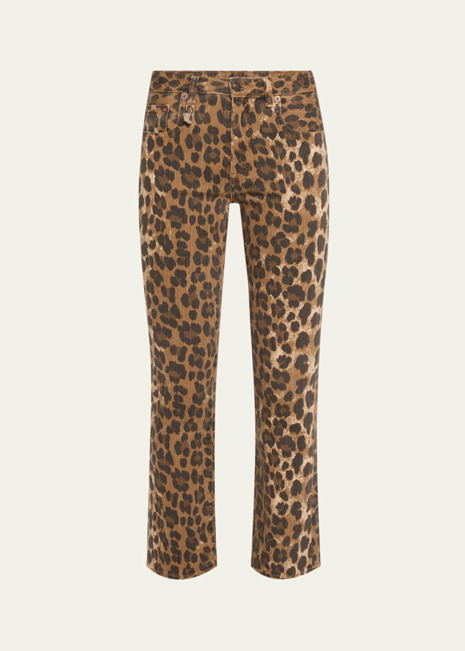 Image 1 of 1: Leopard Mid-Rise Kick-Flare Jeans