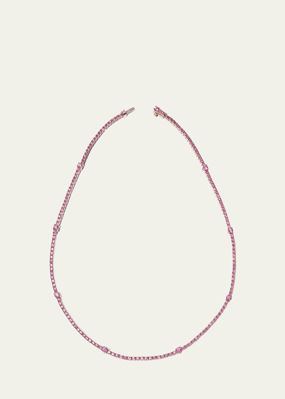 Image 1 of 1: 18K Rose Gold Pavé Pink Sapphire Riviera Necklace with Stations, 16"L