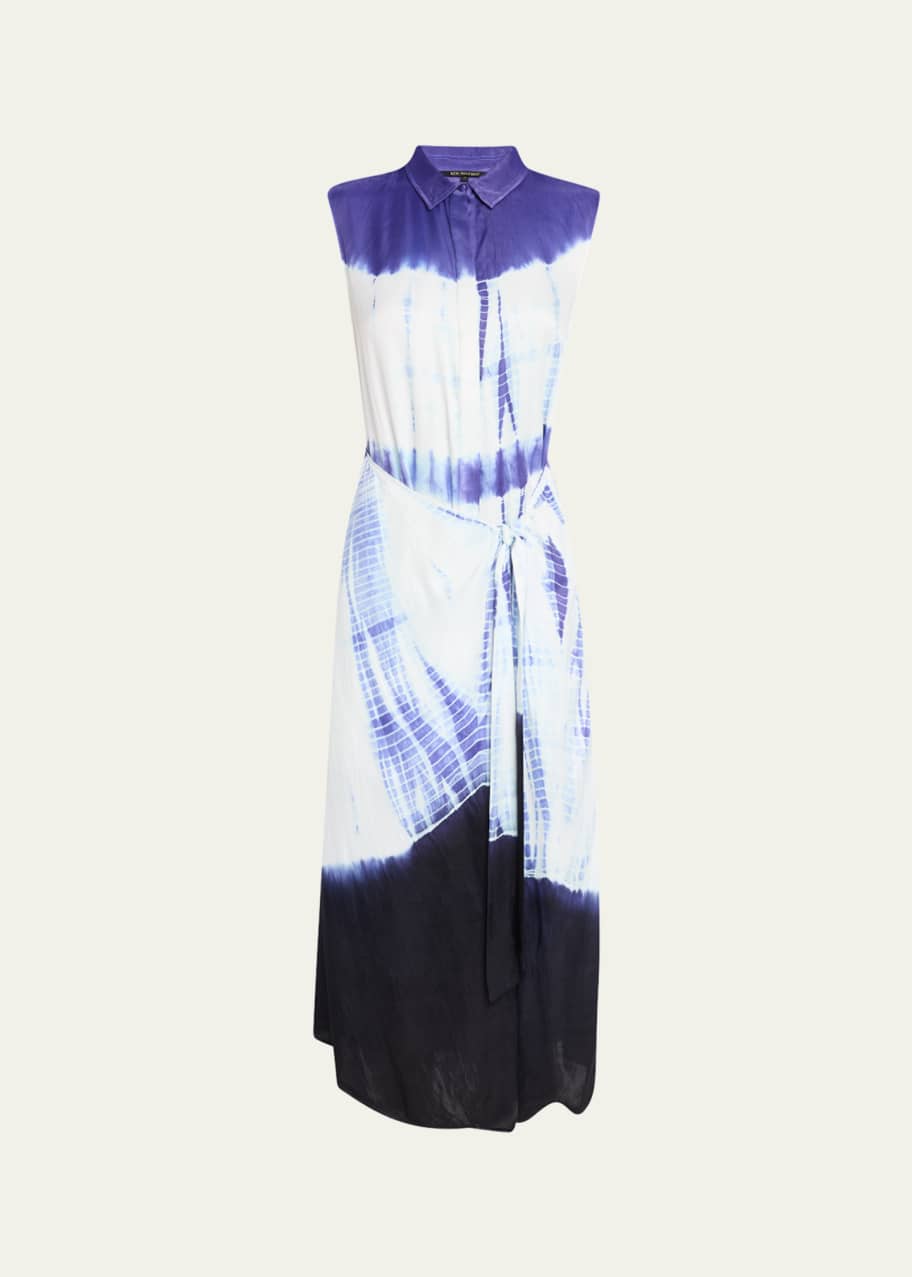 Image 1 of 1: Ivria Tie-Dye Sleeveless Midi Wrap Shirtdress