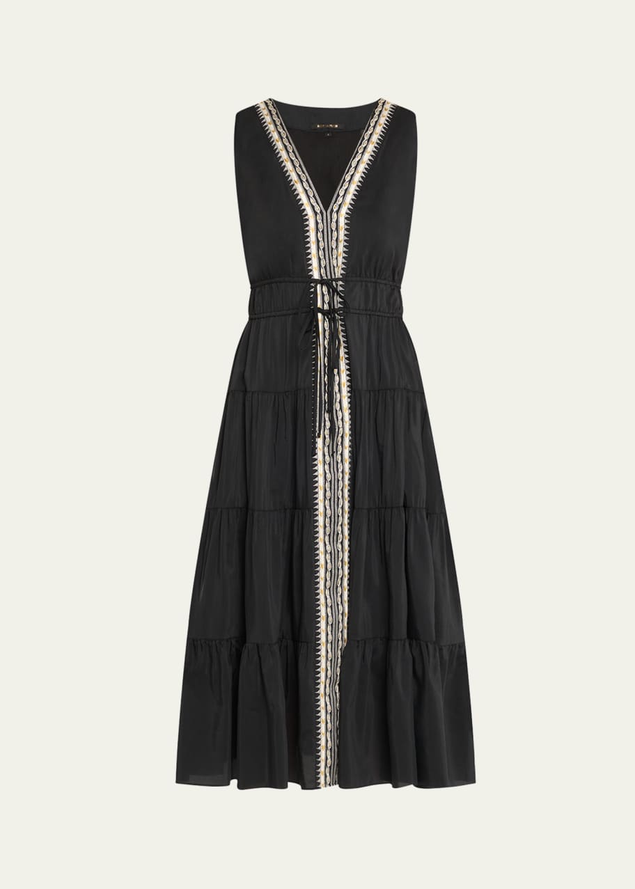Image 1 of 1: Edison Tiered Geo-Embroidered Midi Dress