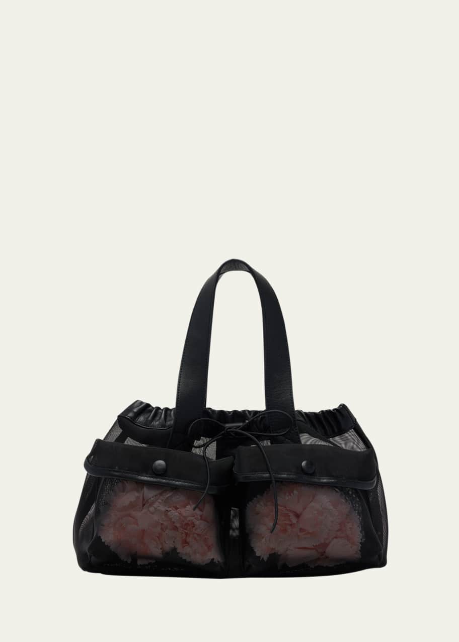 Image 1 of 1: Mini Sheer Stuffed Carnation Drawstring Top-Handle Bag