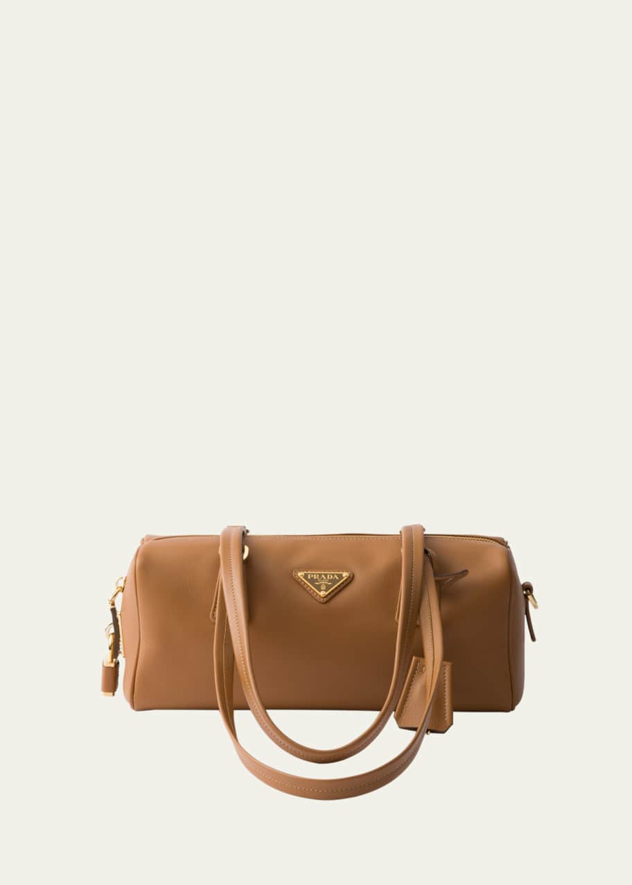Image 1 of 1: Zip Soft Grain Leather Shoulder Bag