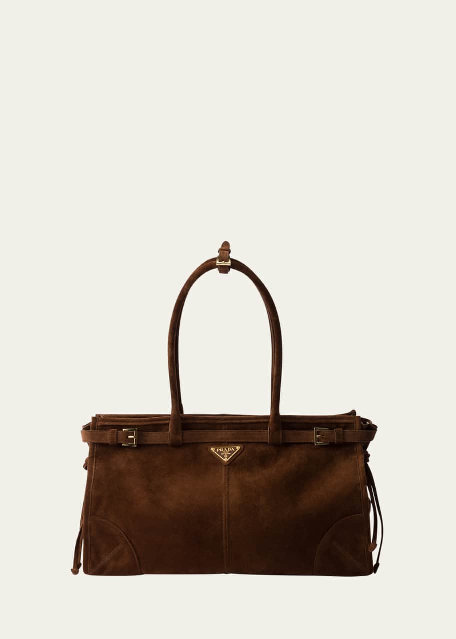 Image 1 of 1: Buckle Suede Top-Handle Bag