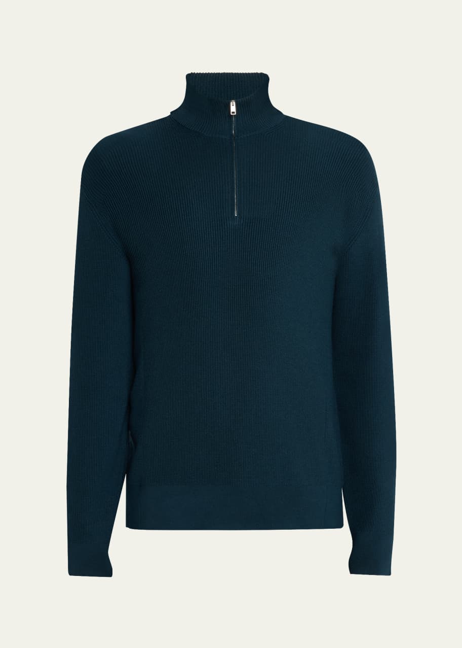 Image 1 of 1: Men's Cashseta Rib Mock Neck Quarter-Zip Sweater