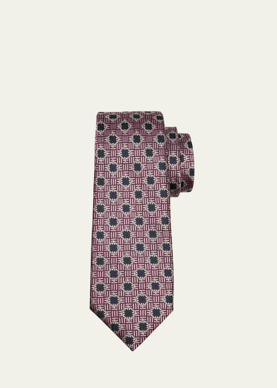 Image 1 of 1: Men's Cinque Pieghe Medallion Silk Tie