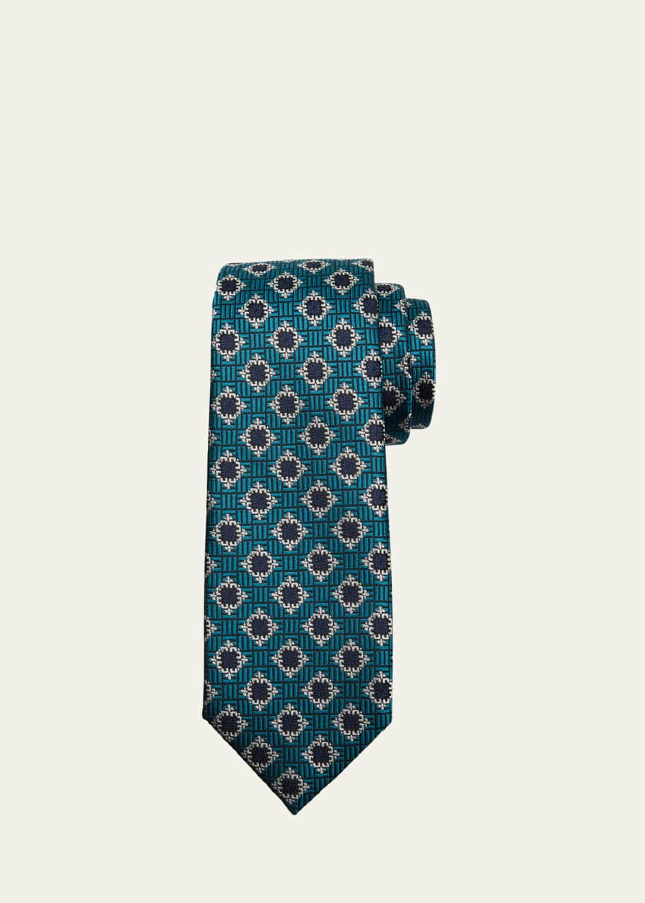 Image 1 of 1: Men's Cinque Pieghe Medallion Silk Tie