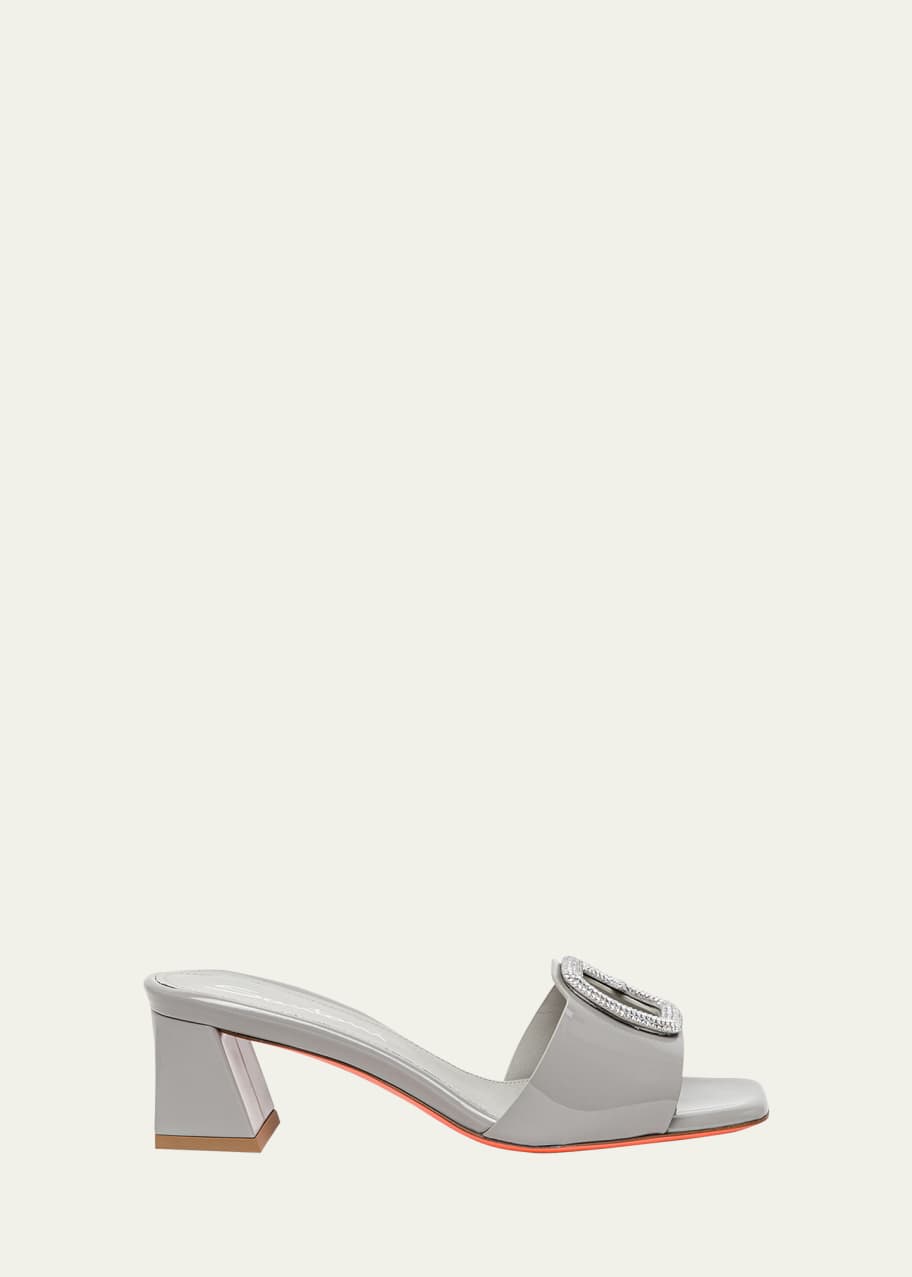 Image 1 of 1: Marta Patent Crystal-Buckle Mule Sandals