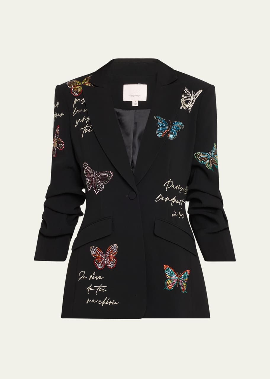 Image 1 of 1: Cheyenne Butterfly Sequined Love Letter Scrunched Blazer