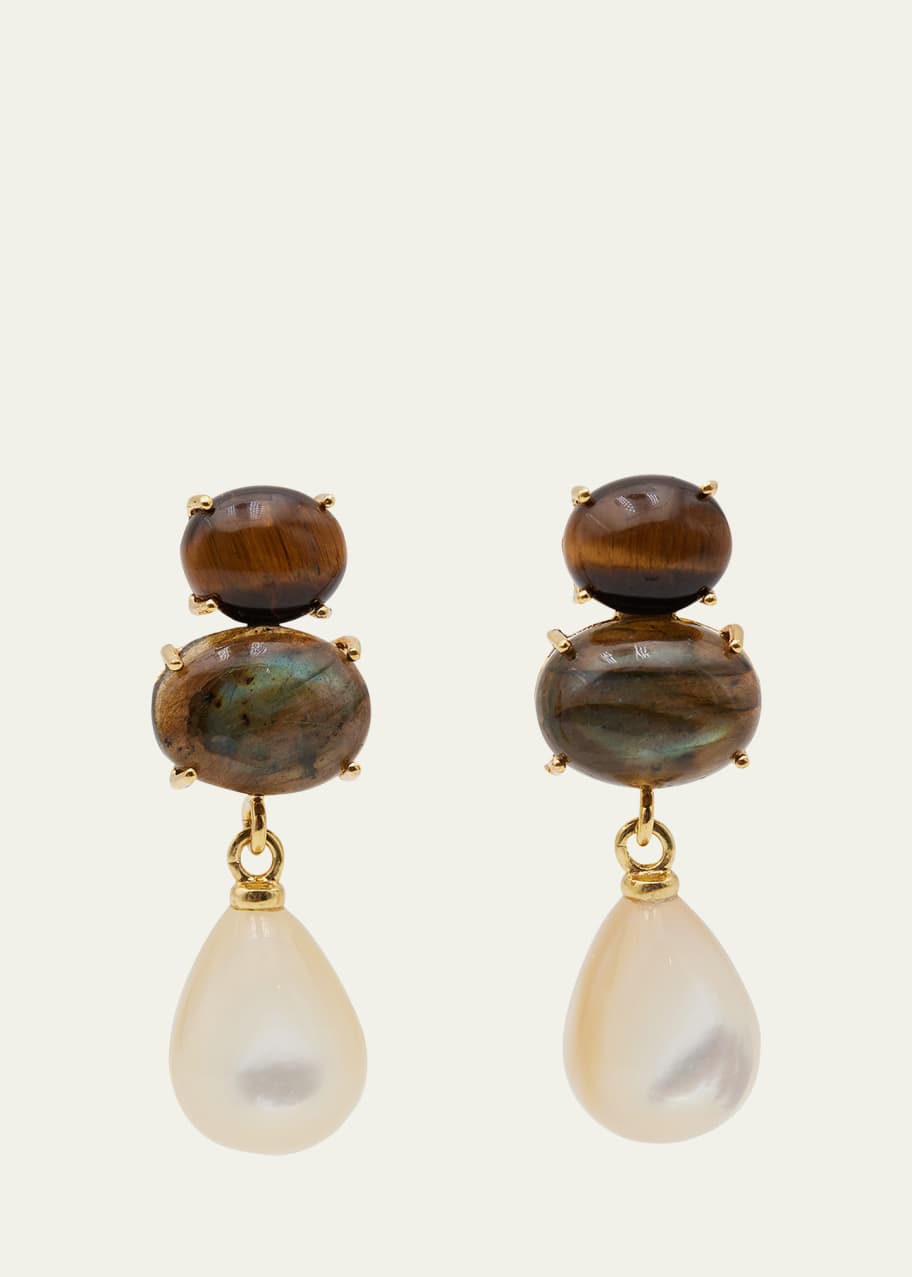 Image 1 of 1: Labradorite, Tigers Eye and MOP Drop Earrings