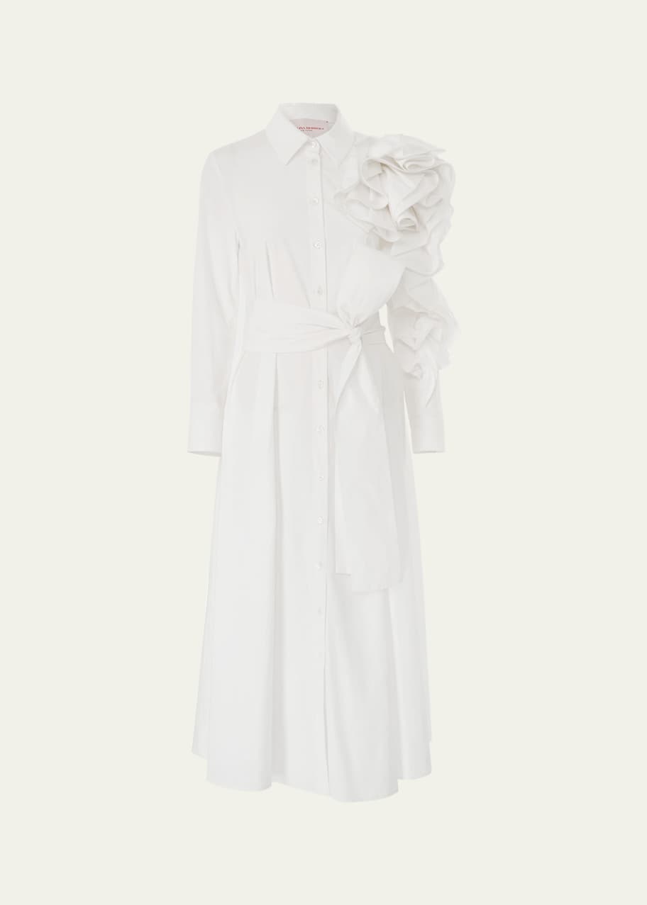 Image 1 of 1: Flower Sleeve Midi Shirt Dress