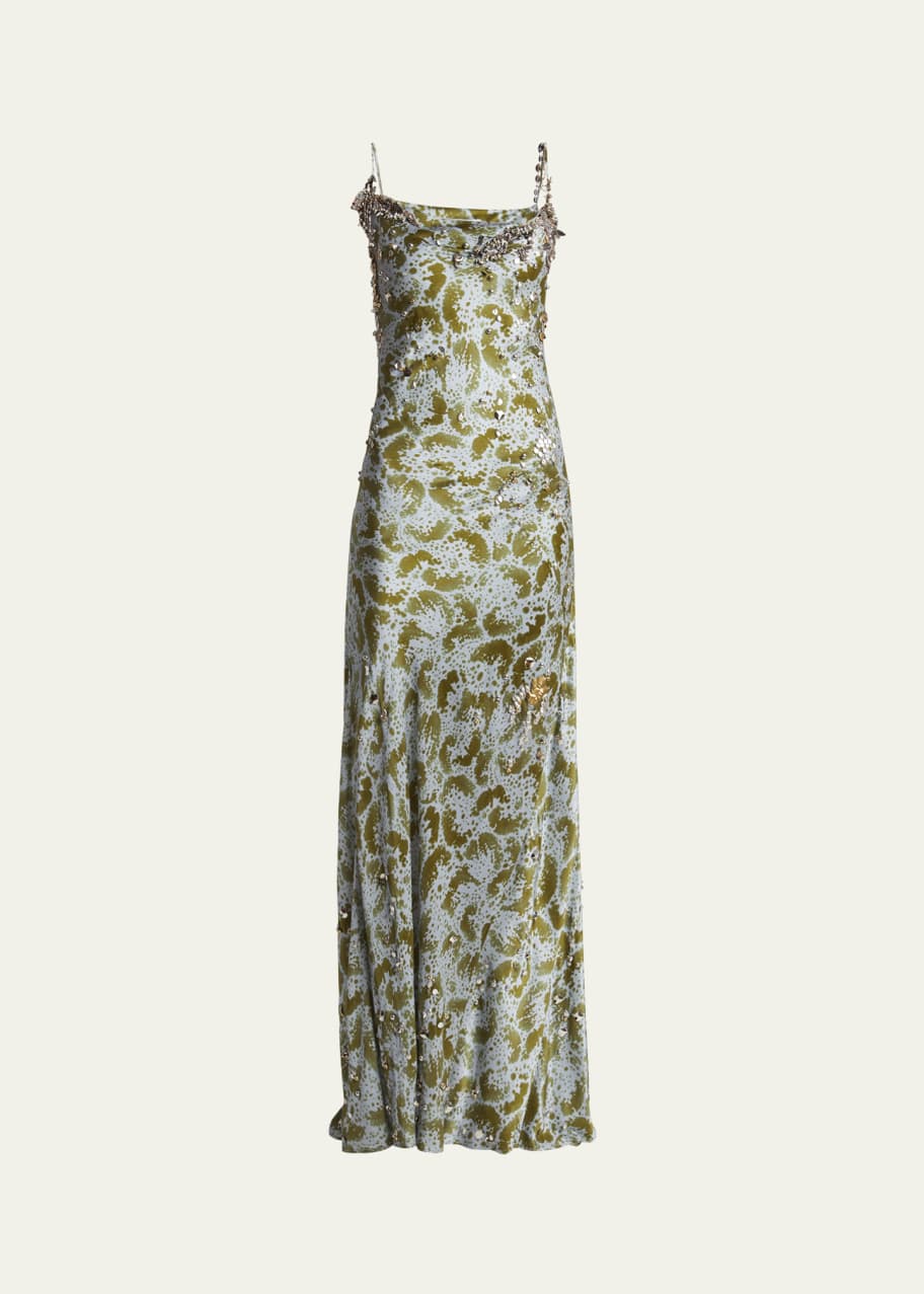 Image 1 of 1: Deryl Cowl-Neck Long Studded Silk Dress