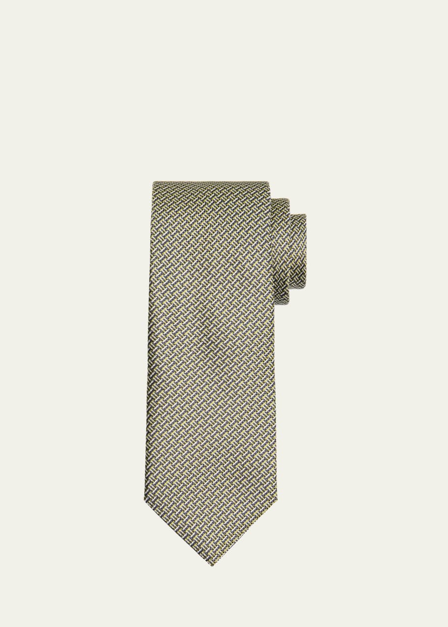 Image 1 of 1: Men's Micro-Geometric Jacquard Silk Tie