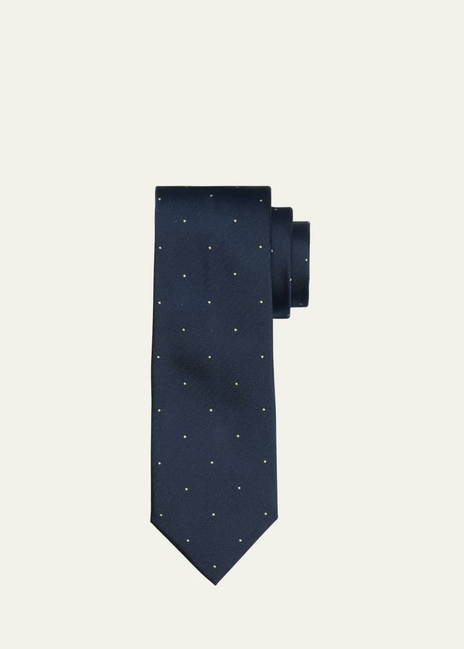 Image 1 of 1: Men's Micro-Herringbone Polka Dot Silk Tie