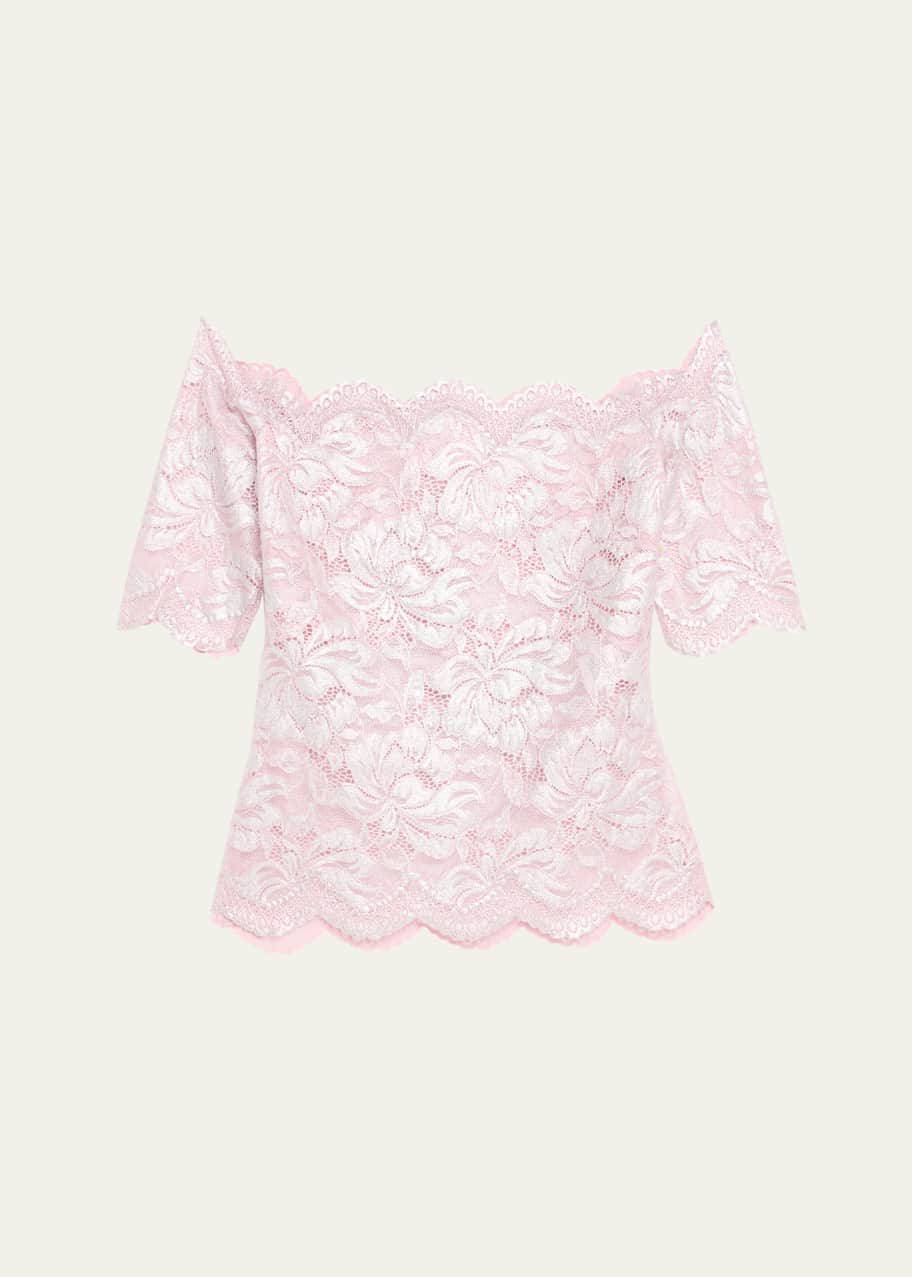 Image 1 of 1: Off-The-Shoulder Metallic Lace Top