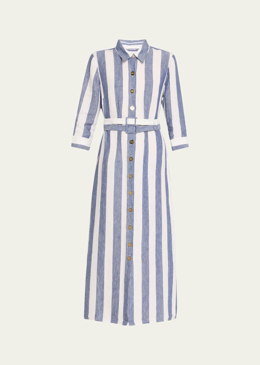 Image 1 of 1: Riad Striped Linen Midi Shirtdress