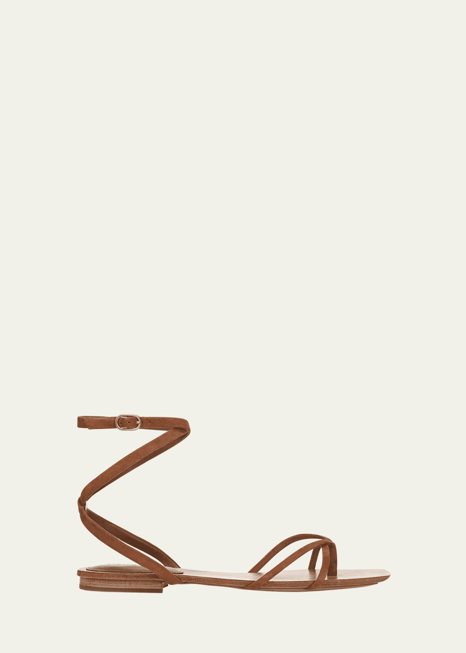 Image 1 of 1: Allegra Suede Flat Ankle-Strap Sandals