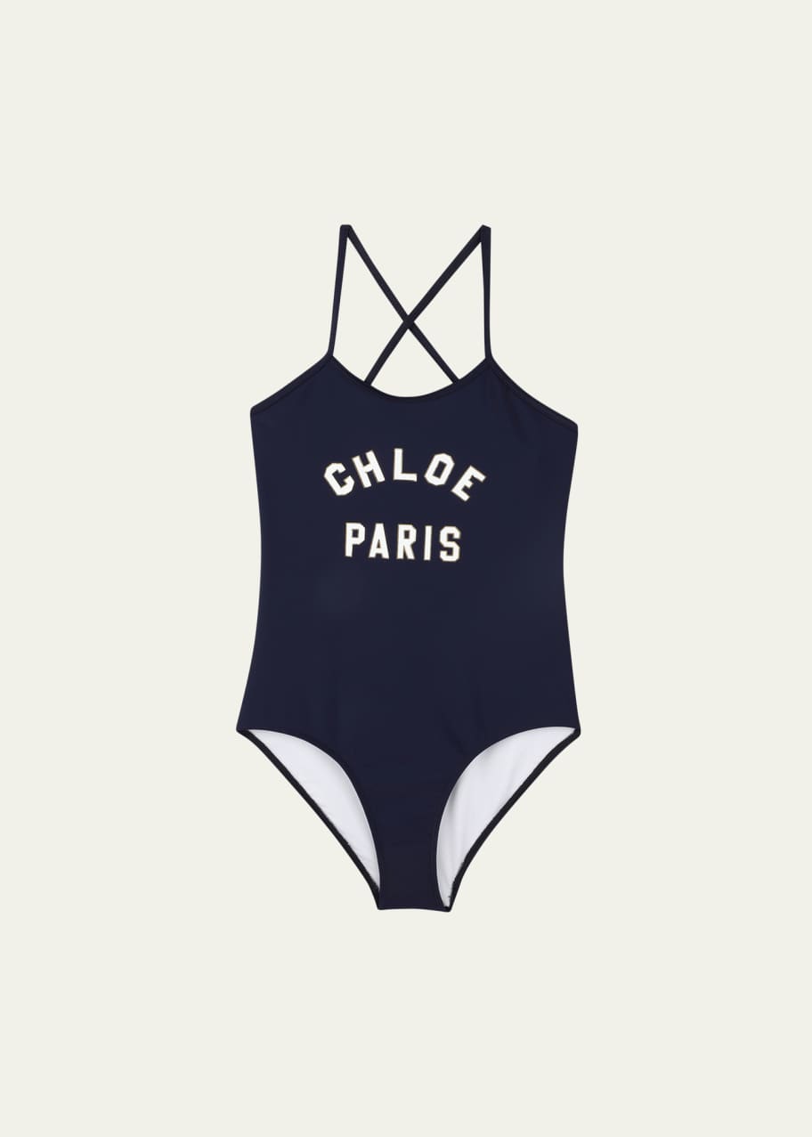Image 1 of 1: Girl's One Piece Logo-Print Swimsuit, Size 8-14