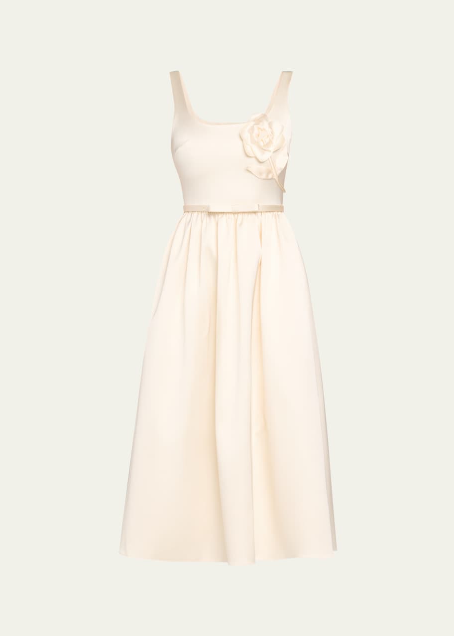 Image 1 of 1: Bonded Satin Flower Midi Dress