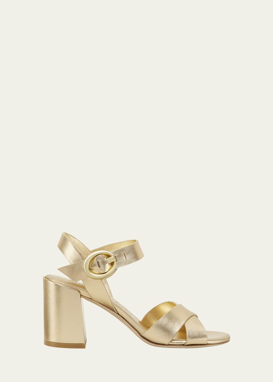 Image 1 of 1: Benni Metallic Block-Heel Sandals