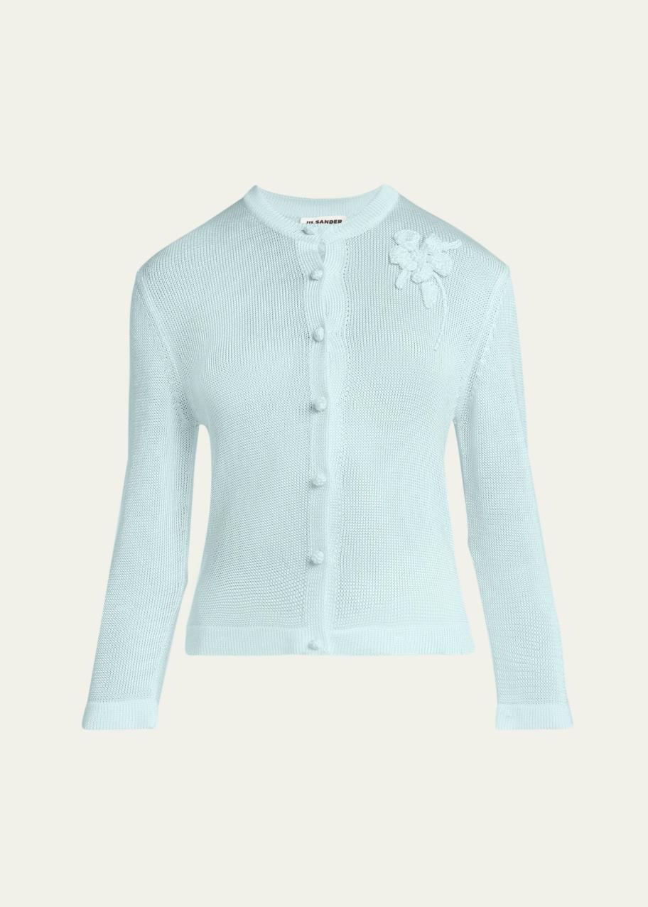 Jil Sander Crochet Flower Three-Quarter Sleeve Cardigan - Bergdorf