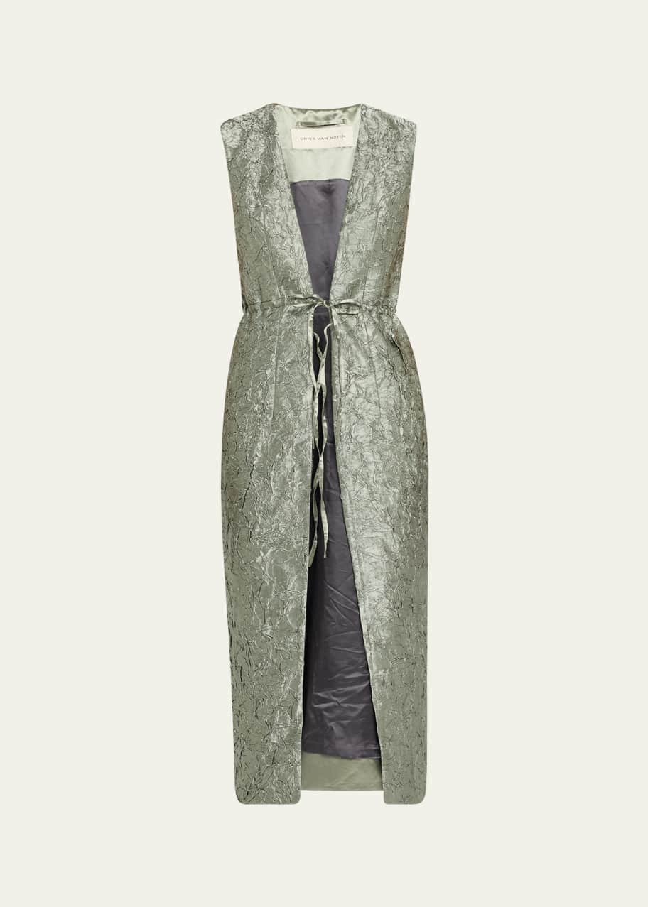Dries Van Noten Romina Crinkle Sleeveless Long Coat