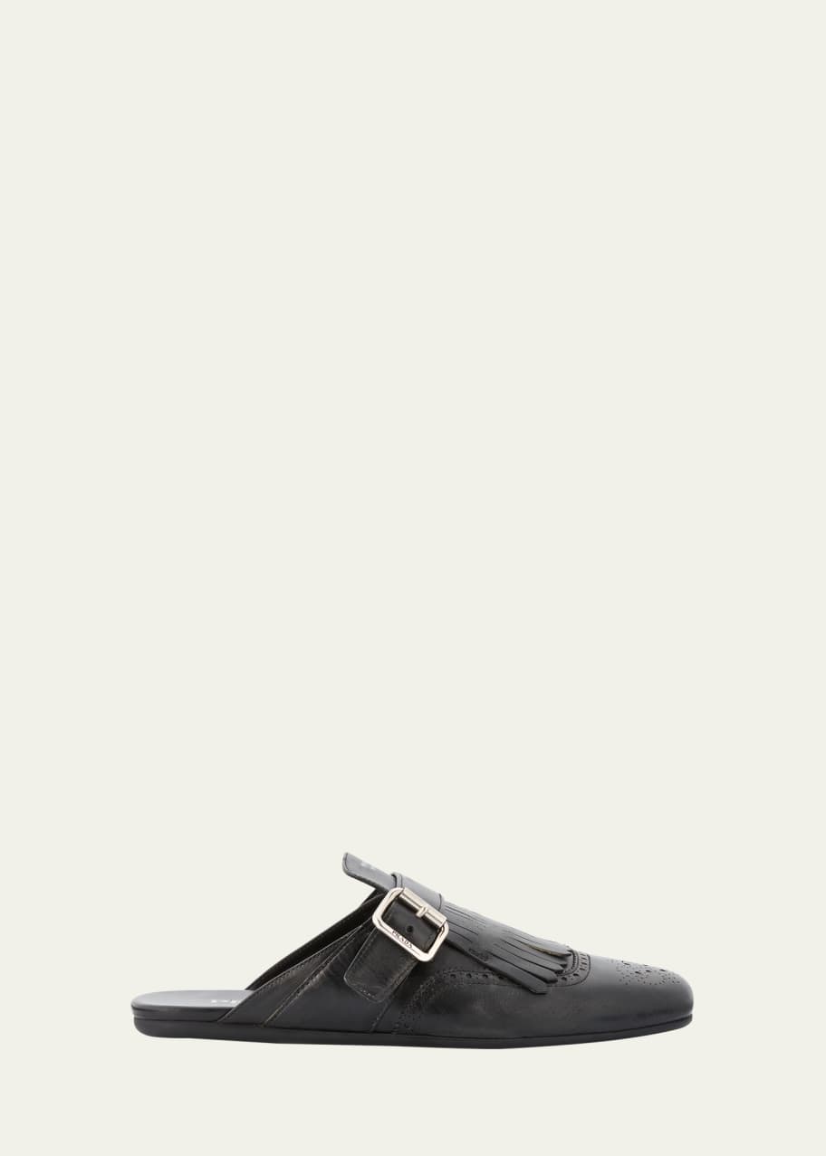 Prada Vitello Leather Fringe Shuffle Mule Loafers - Bergdorf Goodman