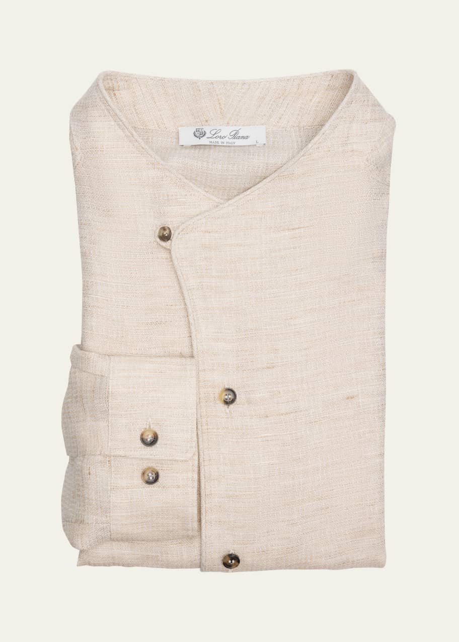 Image 1 of 1: Men's Emanuel Collarless Linen Shirt