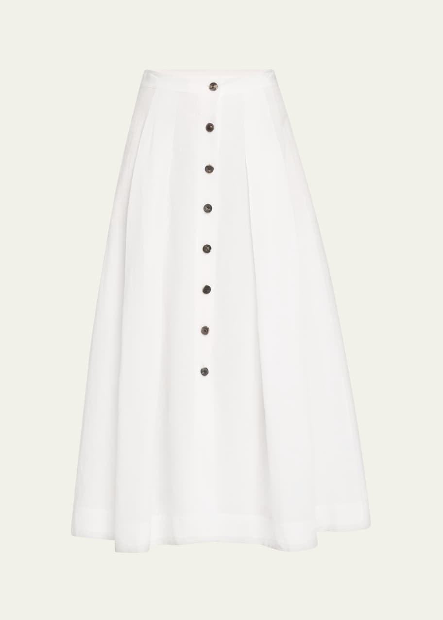 Image 1 of 1: Pleated Button-Front Linen Maxi Skirt