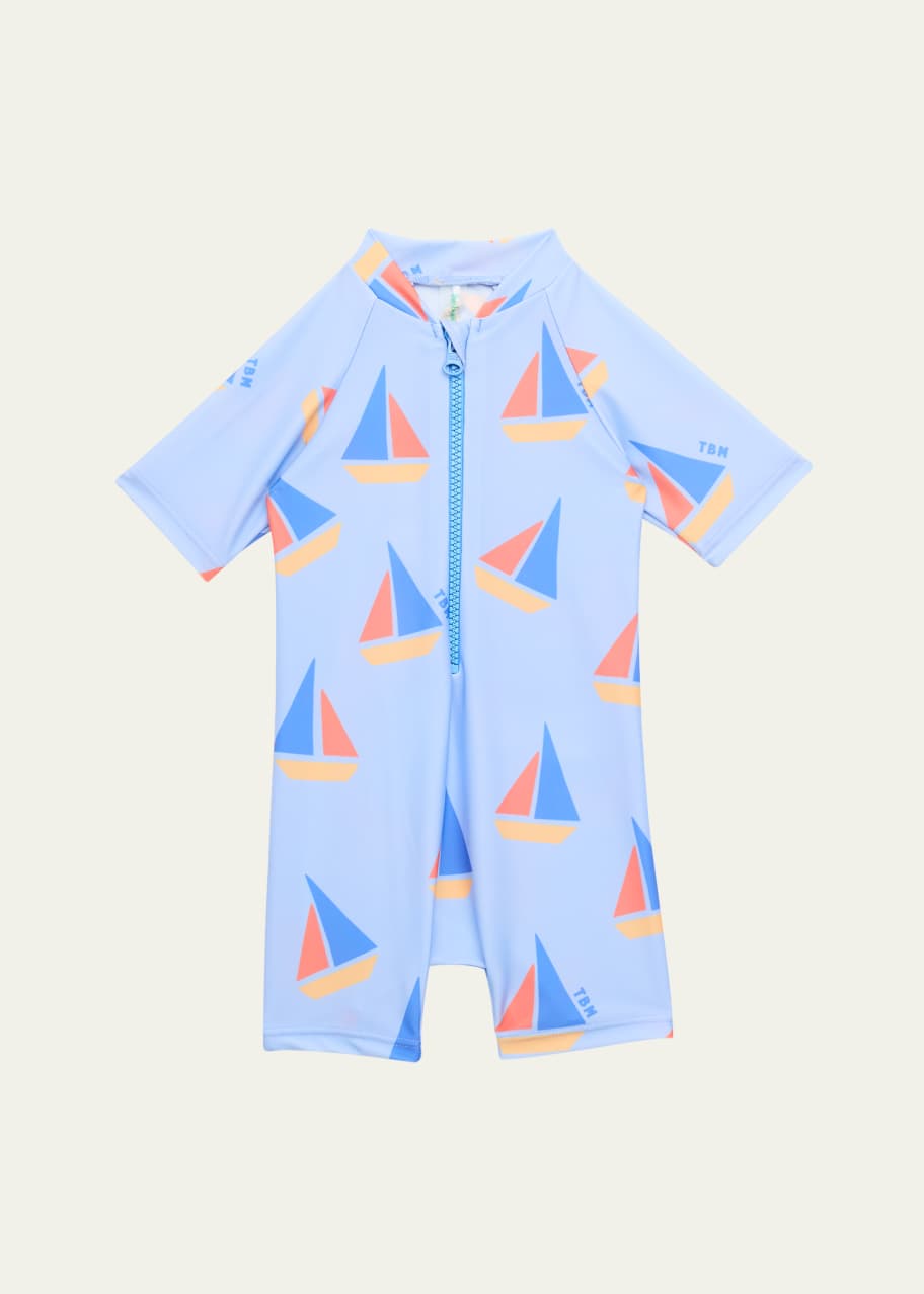 Image 1 of 1: Girl's Sail Boat Printed Rashguard, Size Newborn-12M