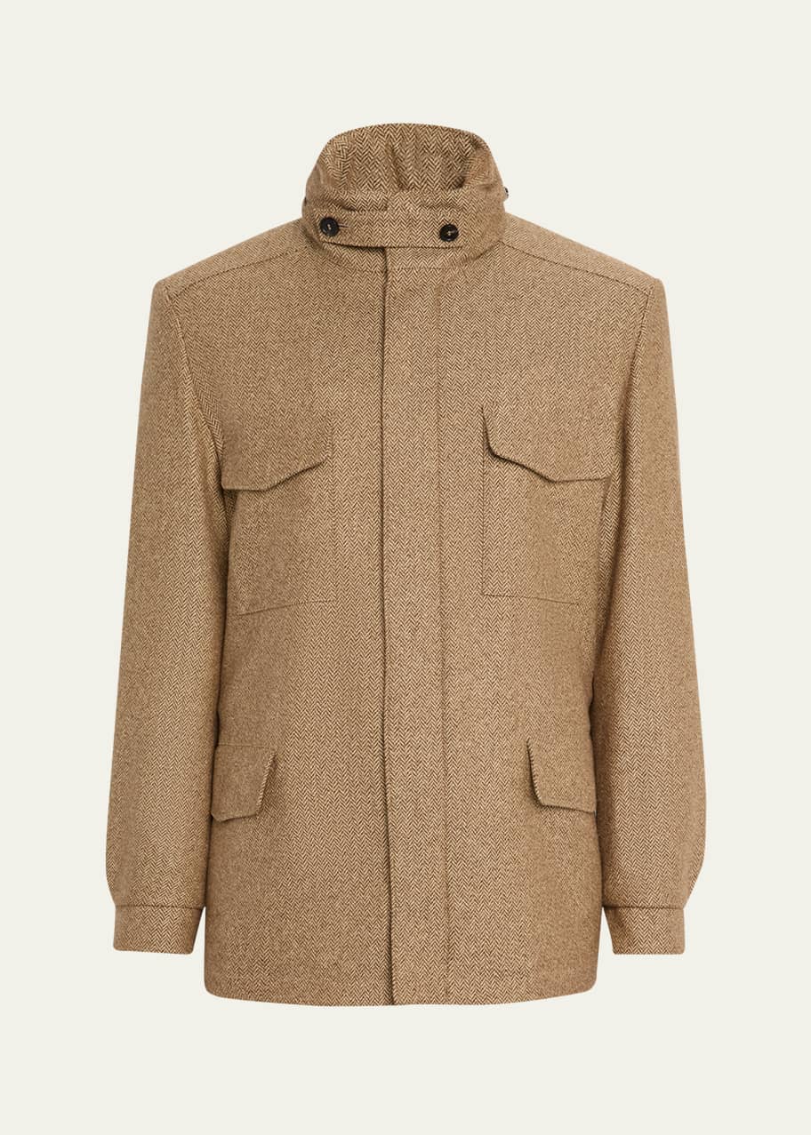 Loro Piana Men's Traveller Cashmere and Silk Chevron Field Jacket
