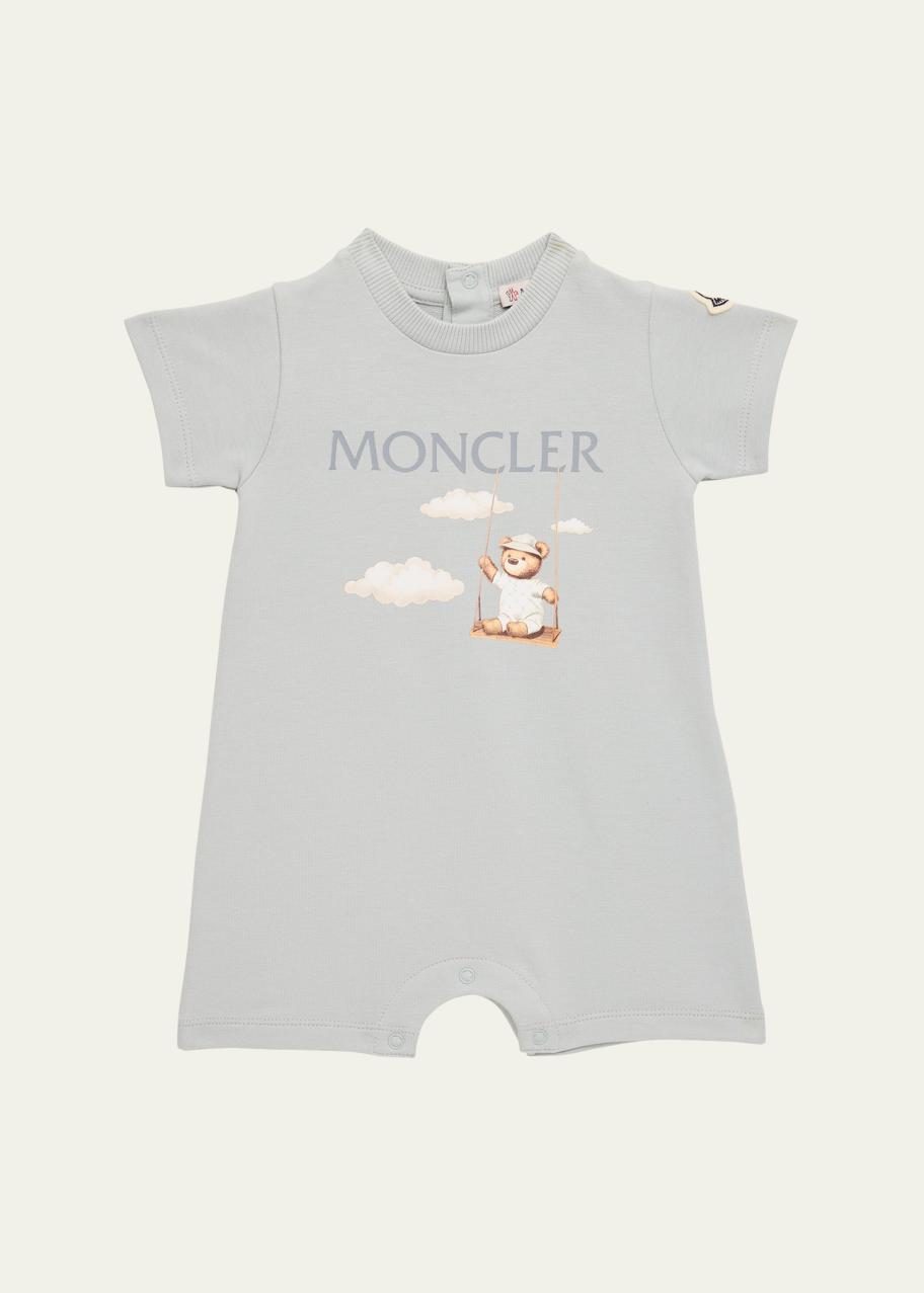 Moncler Kid's Bear Logo-Print Romper, Size Newborn-18M - Bergdorf Goodman