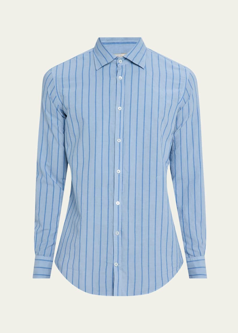 Image 1 of 1: Men's Cotton and Linen Wide Stripe Sport Shirt