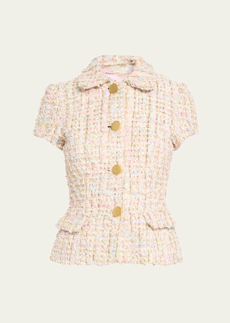 Image 1 of 1: Short-Sleeve Tweed Metallic Jacket