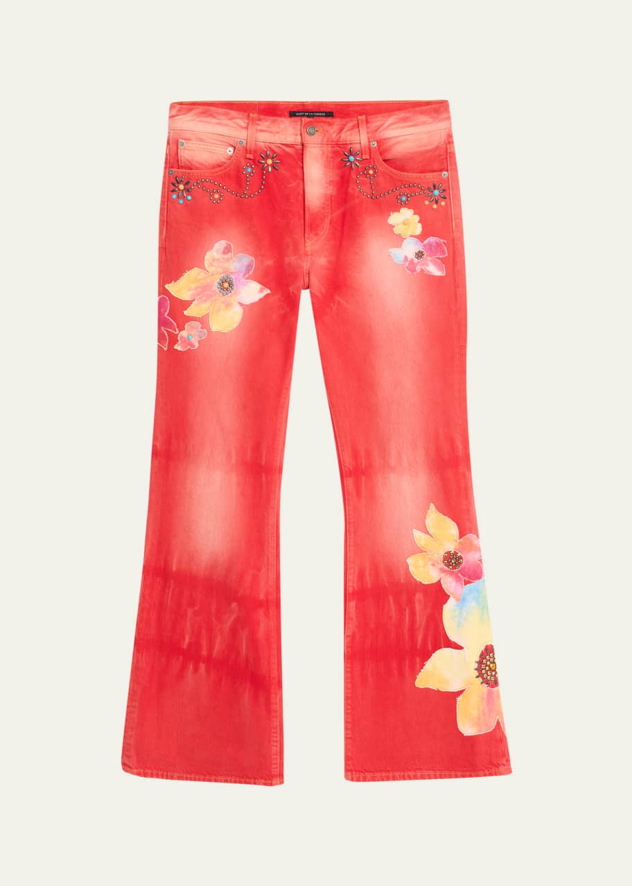 Image 1 of 1: Men's Tie-Dye Flower Flare Jeans