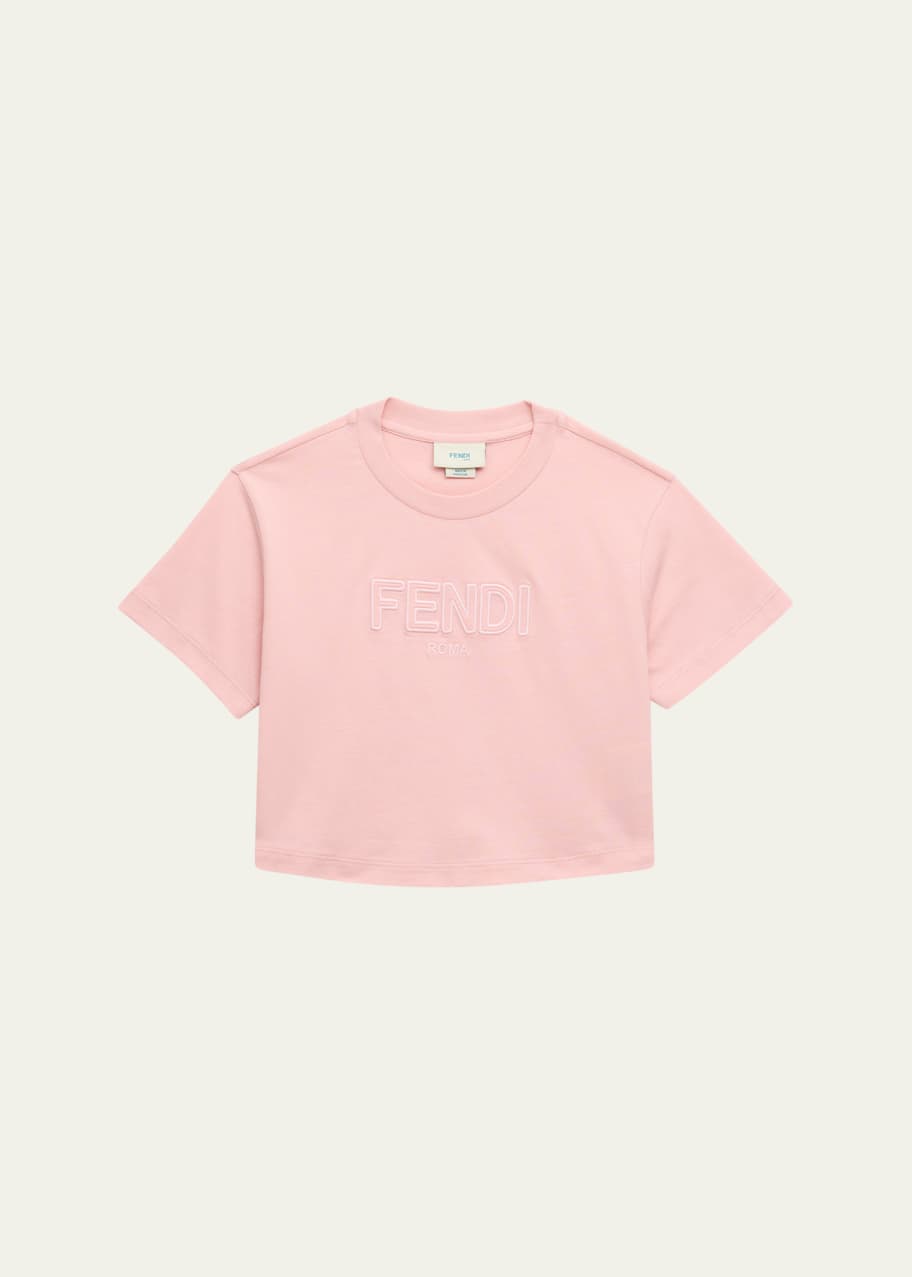 Image 1 of 1: Girl's Embroidered Logo-Print Cropped T-Shirt, Size 8-12