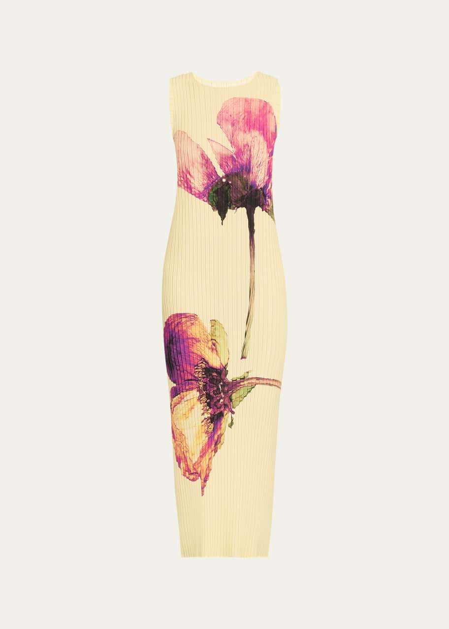 Image 1 of 1: Long Pressed Floral Pleated Dress