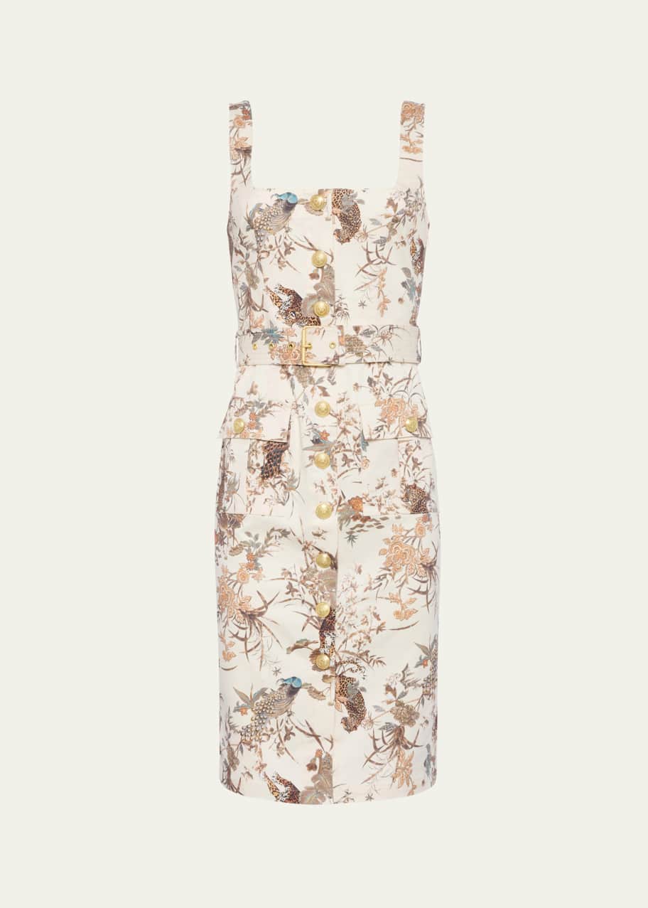Image 1 of 1: Tapestry Jungle Idy Button-Front Tank Dress
