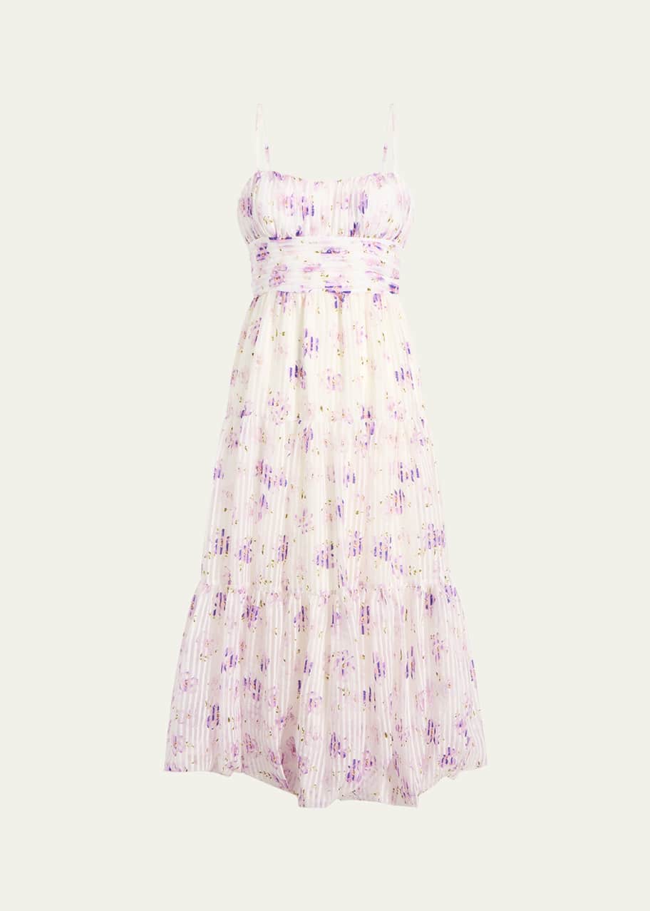 Image 1 of 1: Joie Tossed Poppies Tiered Midi Dress